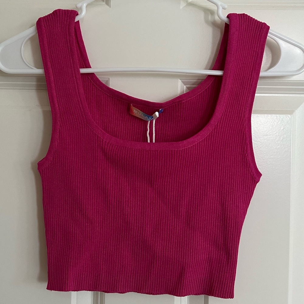 Pink Sleeveless Fitted Crop Tank Top
